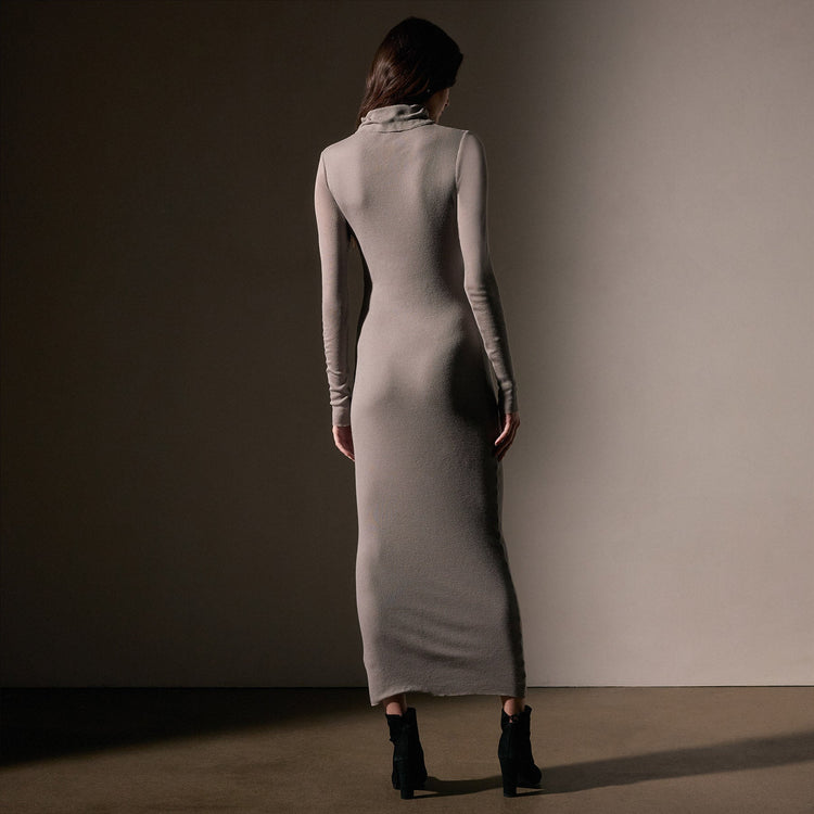 Cashmere Rib Funnel Neck Dress  in Dapple | James Perse Los Angeles