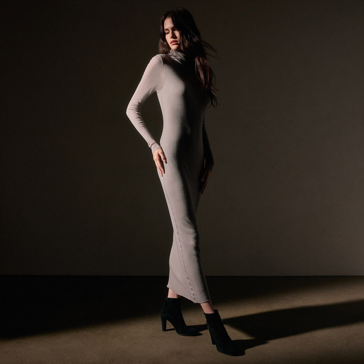 Cashmere Rib Funnel Neck Dress  in Dapple | James Perse Los Angeles