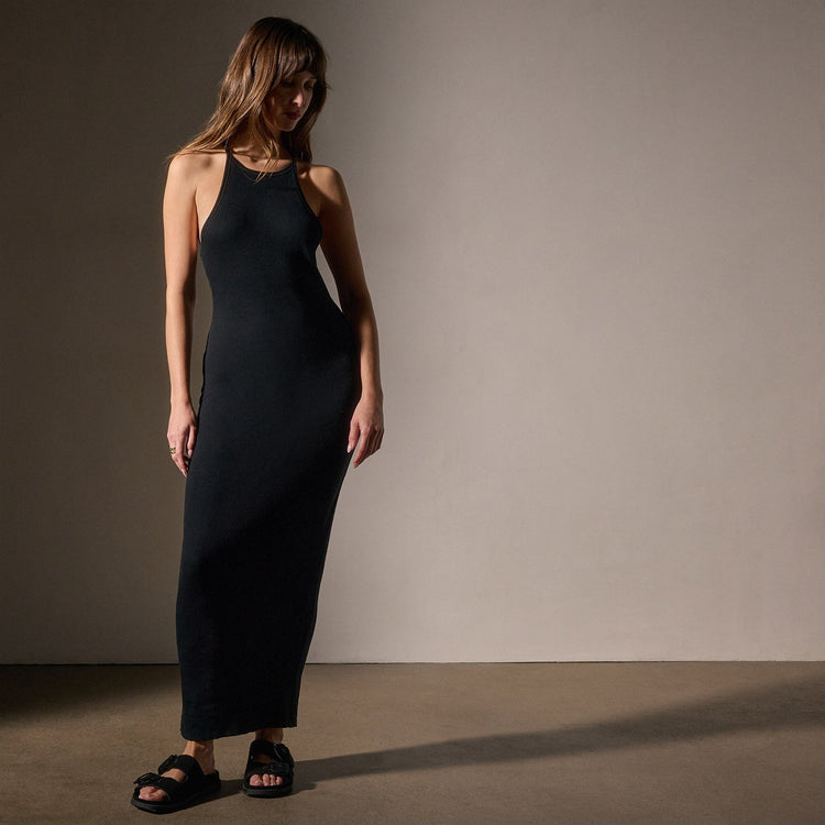 Cotton Cshmr Rbd Rcr Bck Tnk Dress in Black | James Perse Los Angeles