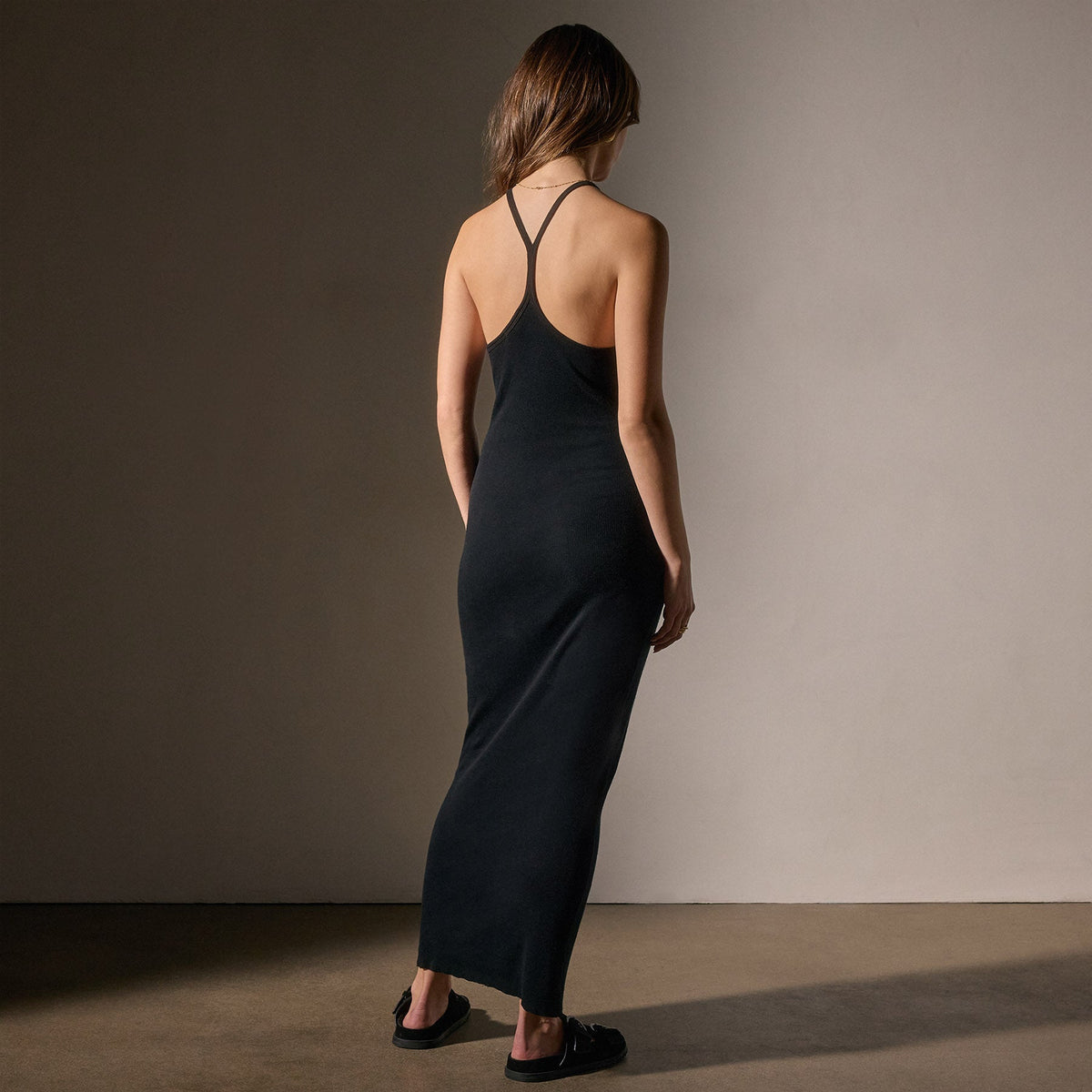 Cotton Cshmr Rbd Rcr Bck Tnk Dress in Black | James Perse Los Angeles