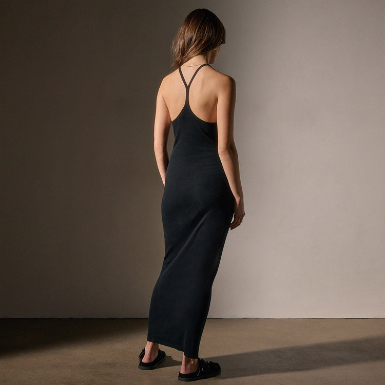 Cotton Cshmr Rbd Rcr Bck Tnk Dress in Black | James Perse Los Angeles