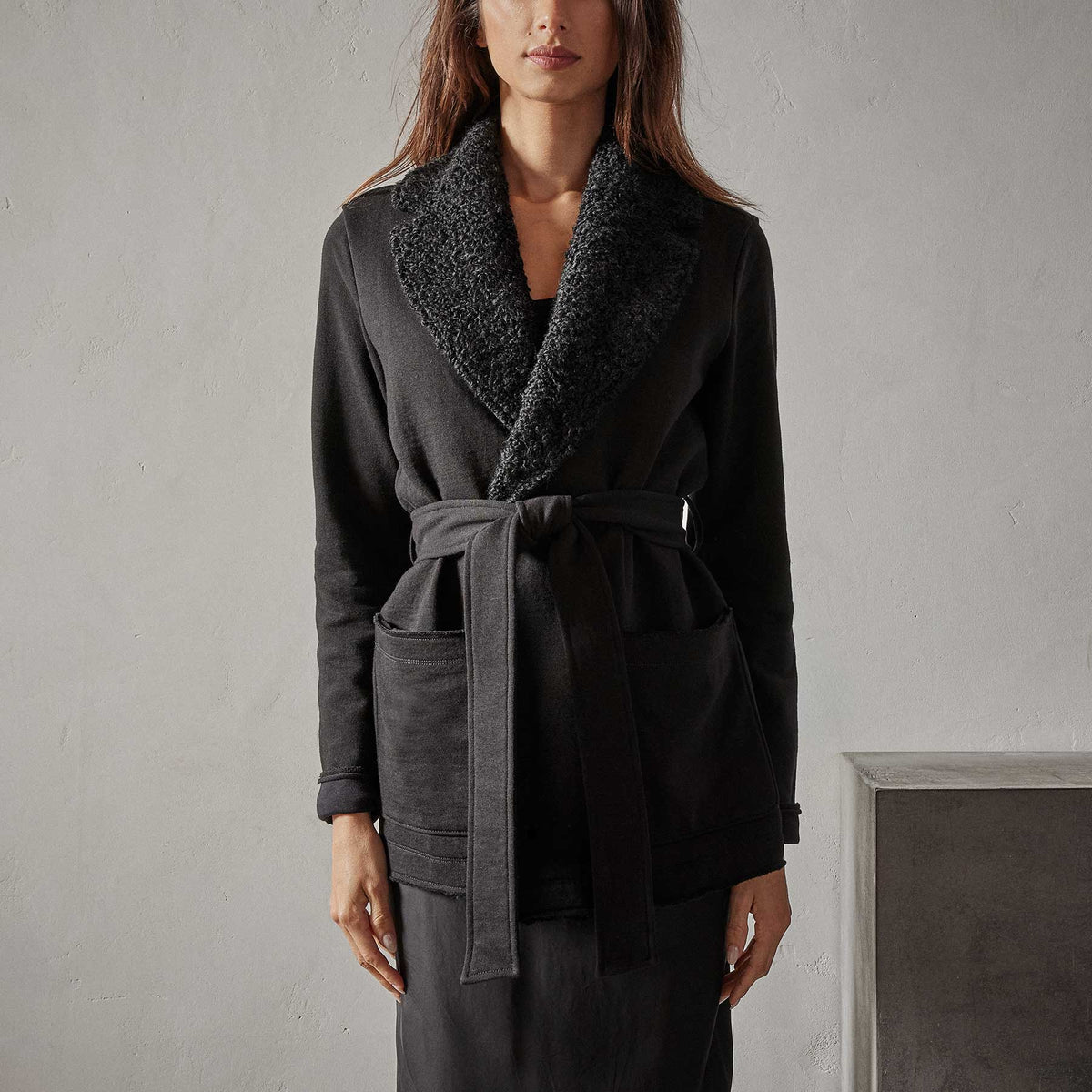 Sherpa Trim Shawl Jacket in Black | James Perse Los Angeles