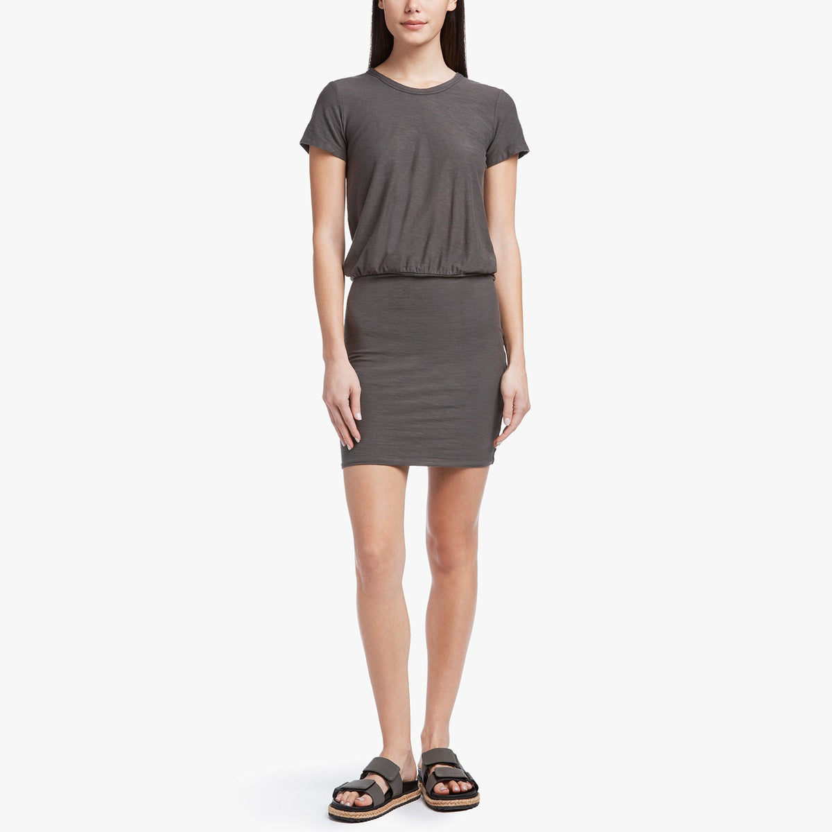 Stretch Jersey Blouson T Shirt Dress In Charcoal | James Perse Los Angeles