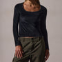 Square Neck Long Sleeve Velvet Top in Black | James Perse Los Angeles