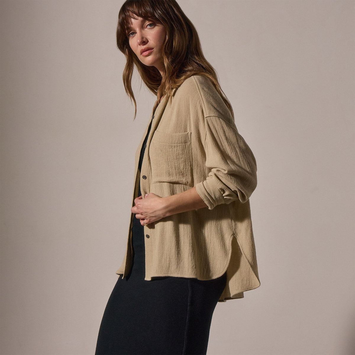 Relaxed Wool Blend Shirt in Biscuit | James Perse Los Angeles