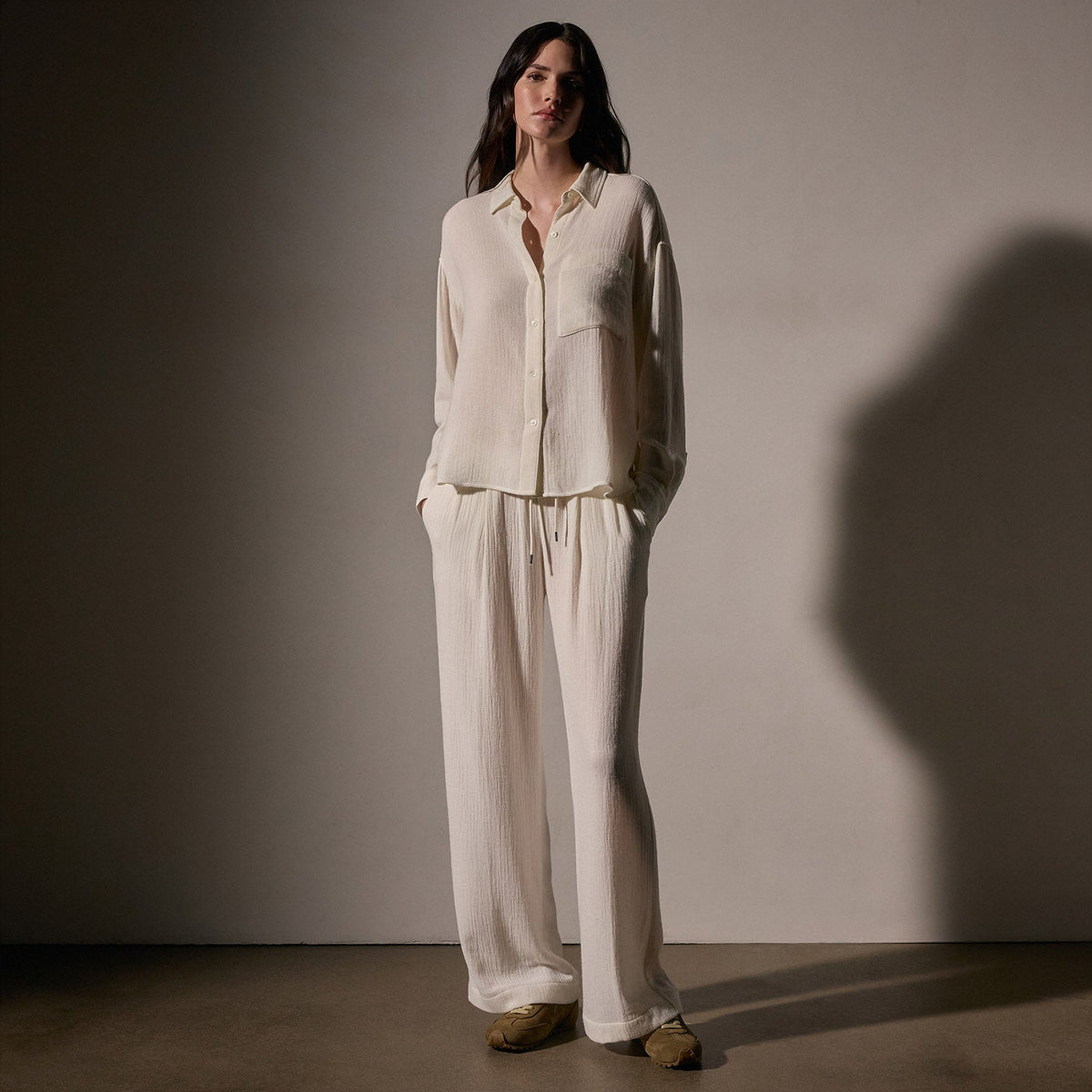 Oversized Wool Shirt  in Ivory | James Perse Los Angeles