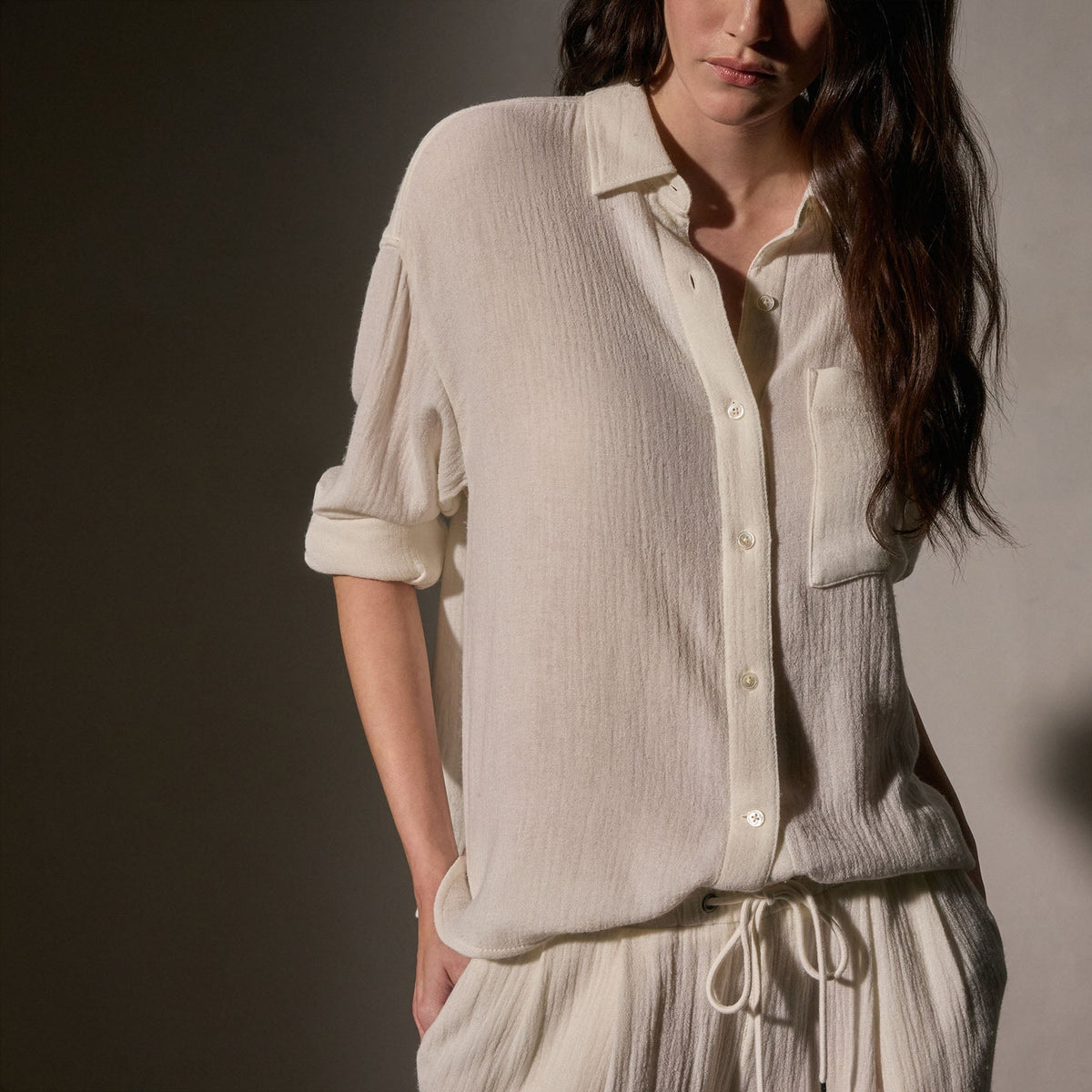 Oversized Wool Shirt  in Ivory | James Perse Los Angeles