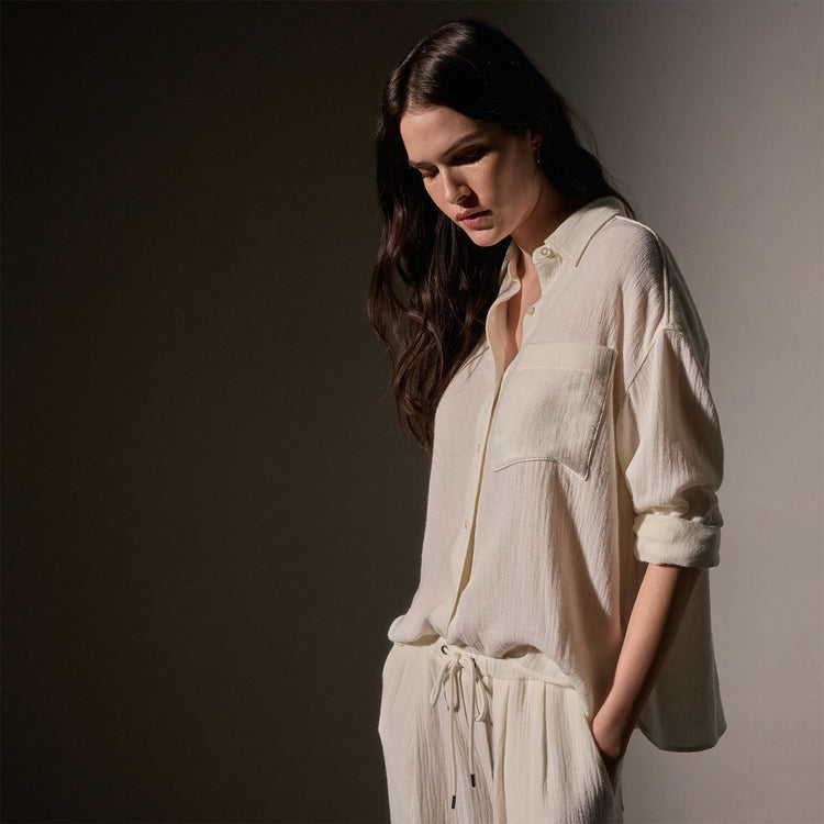 Oversized Wool Shirt  in Ivory | James Perse Los Angeles