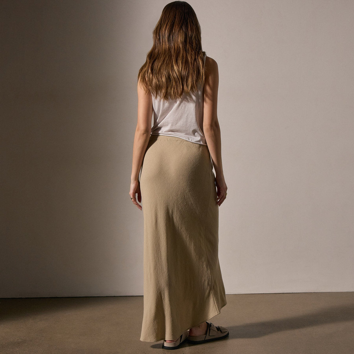 High Low Wool Blend Skirt in Biscuit | James Perse Los Angeles