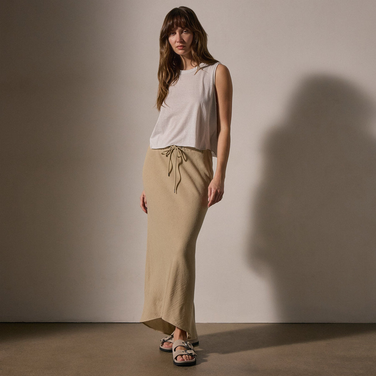 High Low Wool Blend Skirt in Biscuit | James Perse Los Angeles