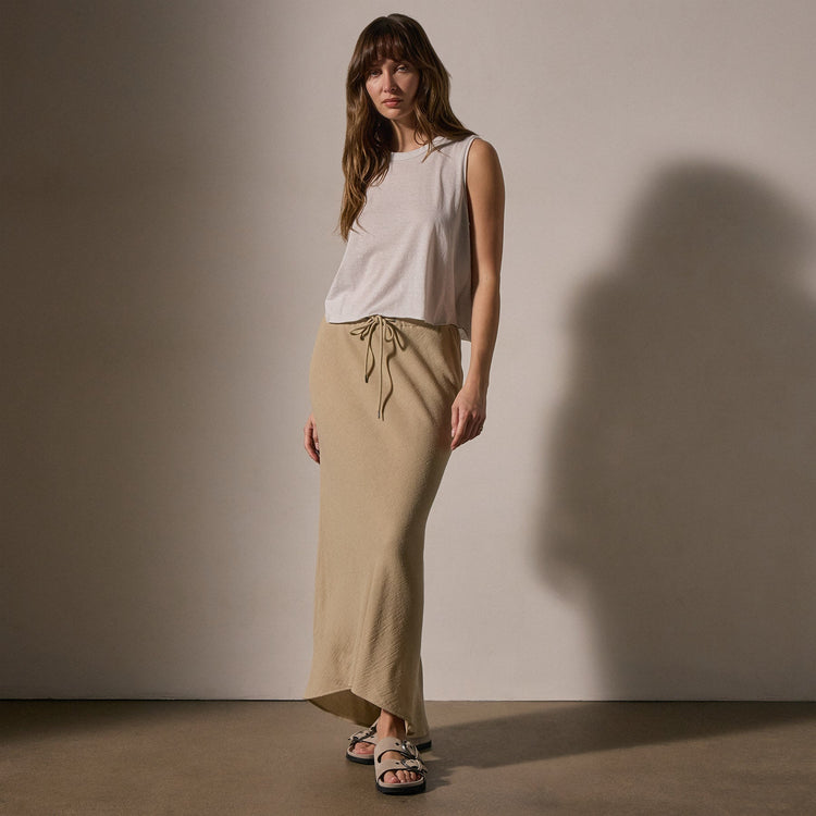 High Low Wool Blend Skirt in Biscuit | James Perse Los Angeles