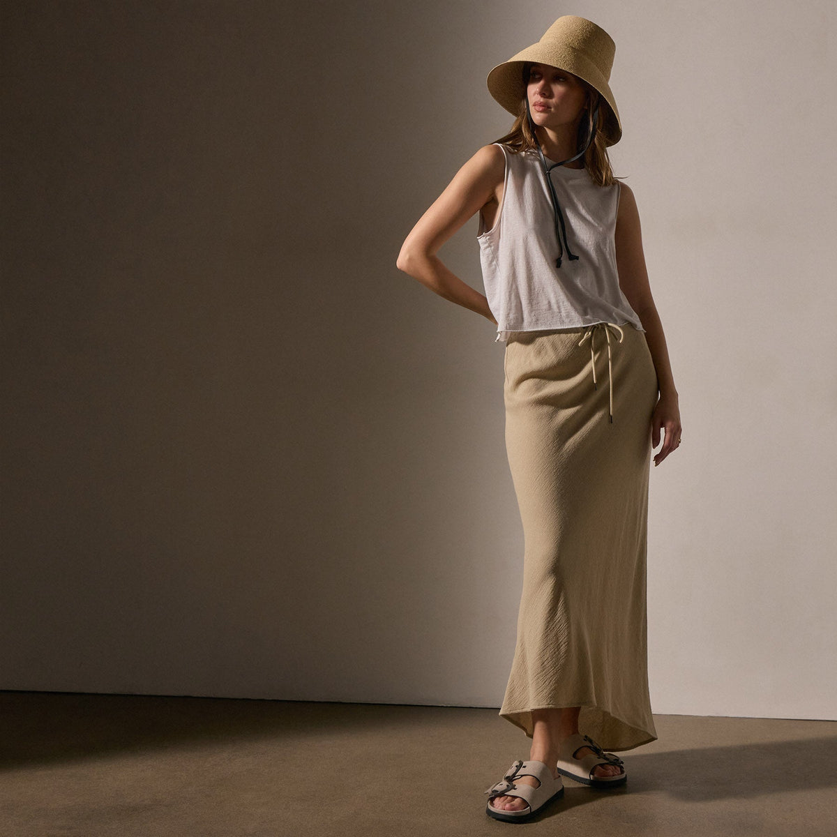 High Low Wool Blend Skirt in Biscuit | James Perse Los Angeles