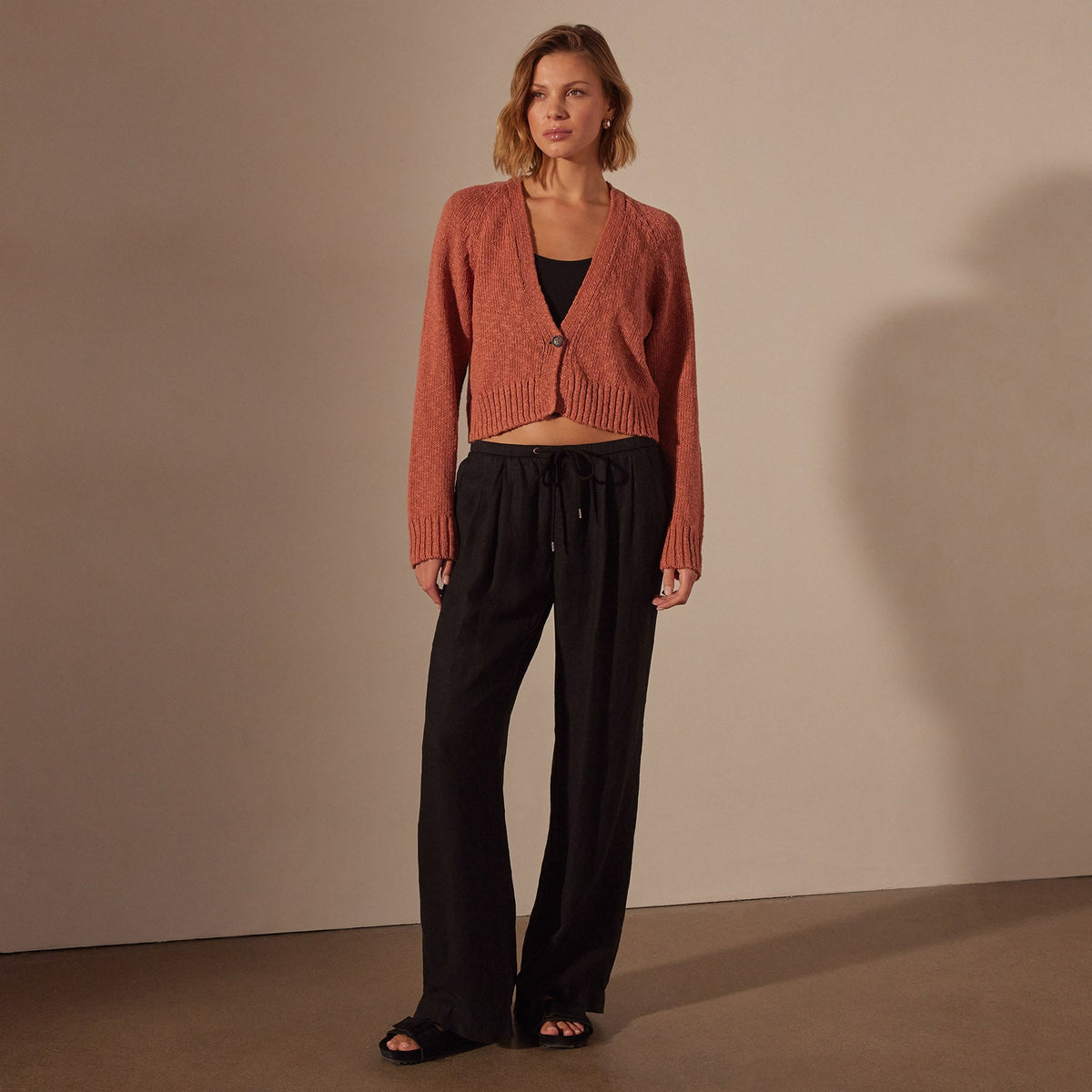 Cotton Linen Cropped Cardigan in Adobe | James Perse Los Angeles