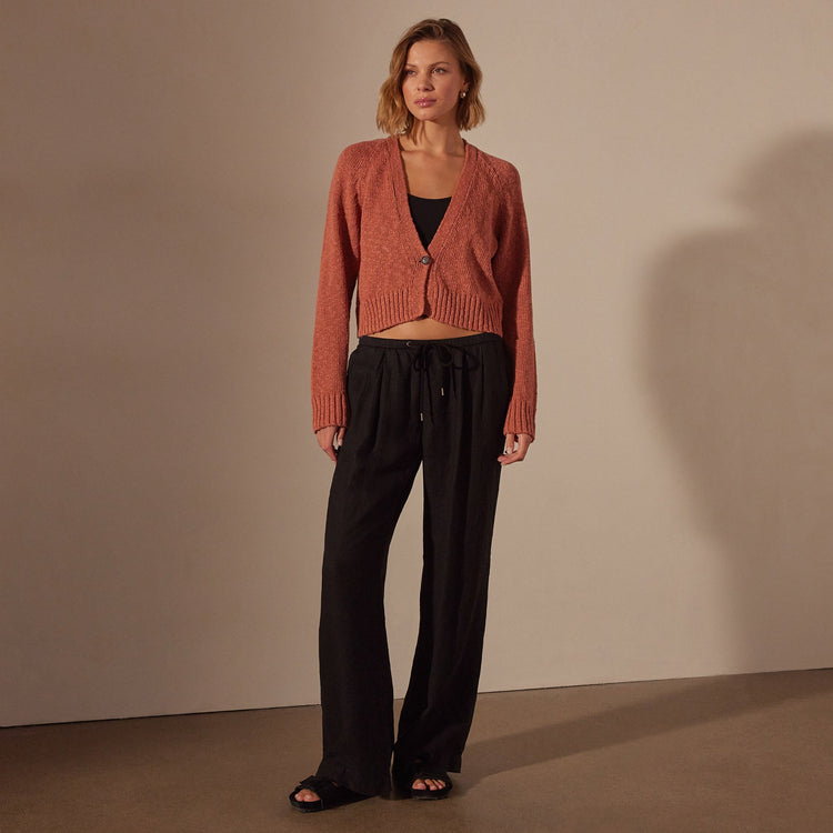 Cotton Linen Cropped Cardigan in Adobe | James Perse Los Angeles