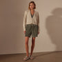 Cotton Linen Cropped Cardigan in Natural | James Perse Los Angeles