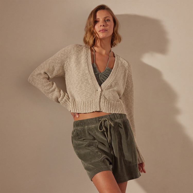 Cotton Linen Cropped Cardigan in Natural | James Perse Los Angeles