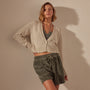 Cotton Linen Cropped Cardigan in Natural | James Perse Los Angeles