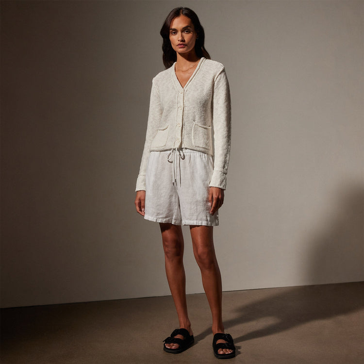 Cotton Linen Button Cardigan in White | James Perse Los Angeles