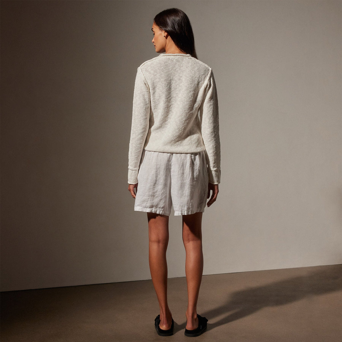 Cotton Linen Button Cardigan in White | James Perse Los Angeles