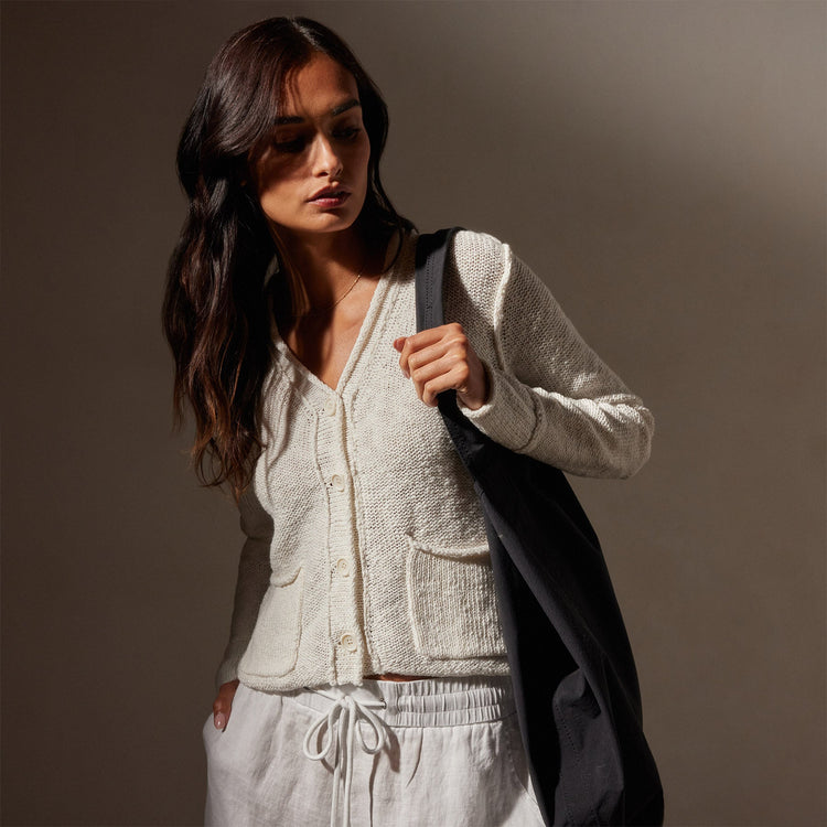 Cotton Linen Button Cardigan in White | James Perse Los Angeles