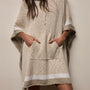 Cotton Linen Knit Hooded Poncho in Natural/White/Taupe | James Perse Los Angeles