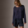 Cotton Linen Open Knit Pullover in Faded Navy | James Perse Los Angeles
