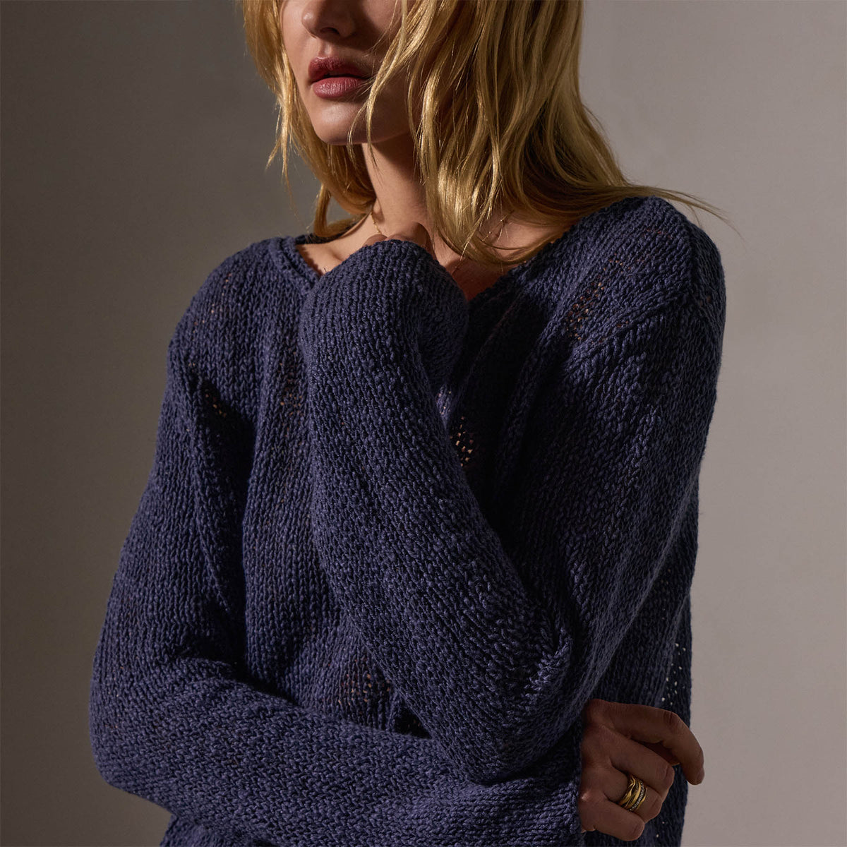Cotton Linen Open Knit Pullover in Faded Navy | James Perse Los Angeles