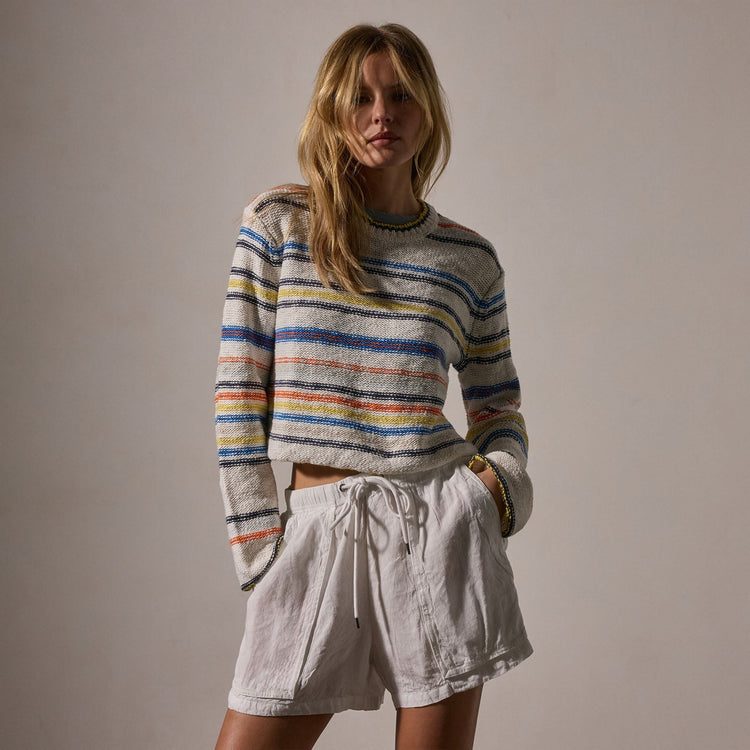 Cotton Ln Cropd Crew Neck Sweater in Multi White | James Perse Los Angeles