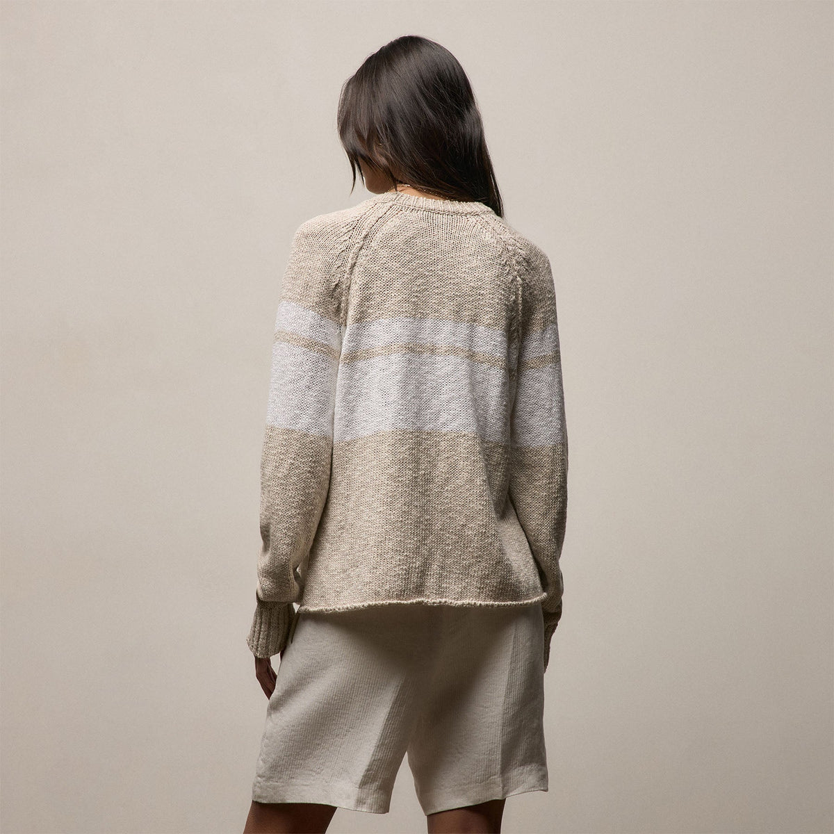 Surf Stripe Cotton Linen Sweater in Natural/White | James Perse Los Angeles