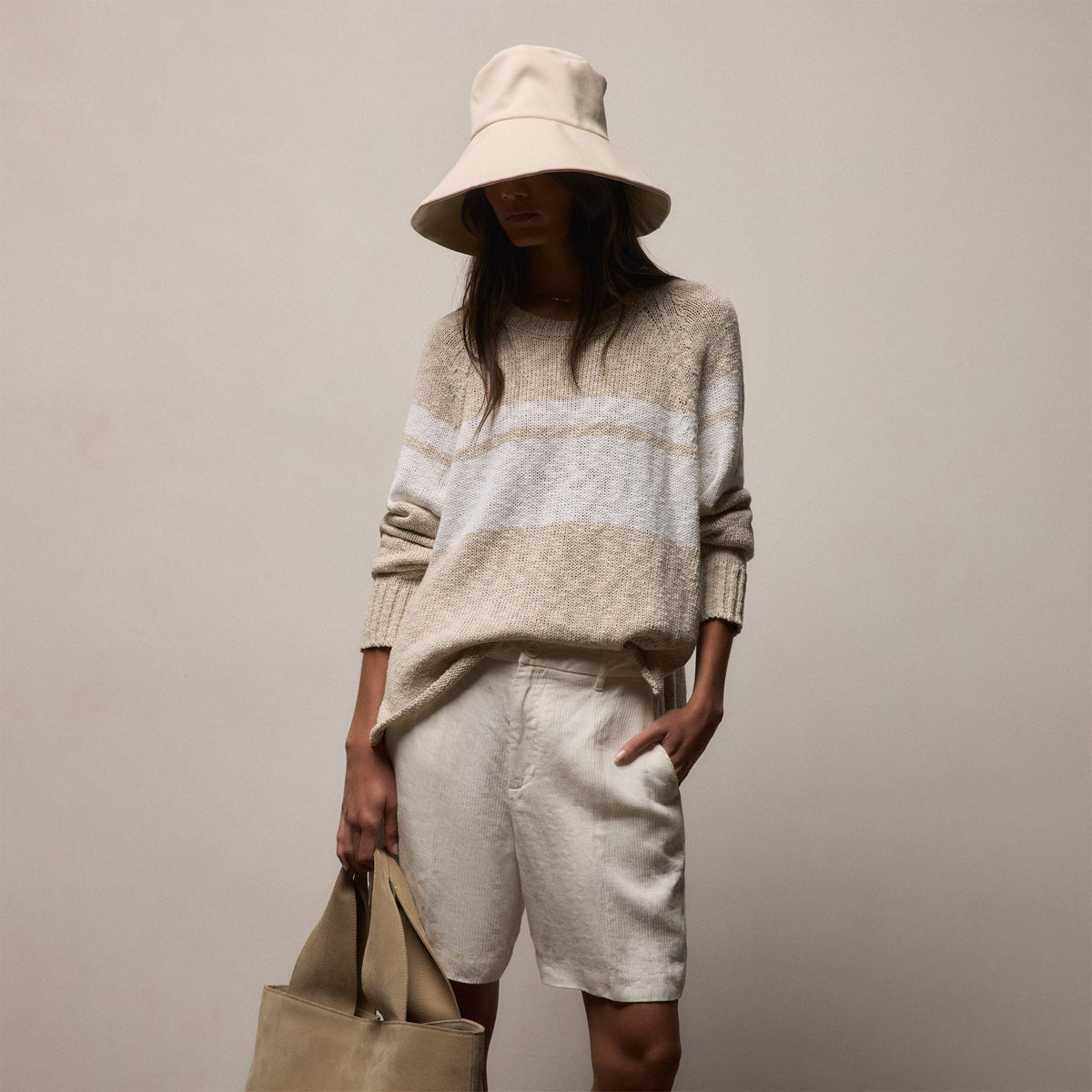 Surf Stripe Cotton Linen Sweater in Natural/White | James Perse Los Angeles
