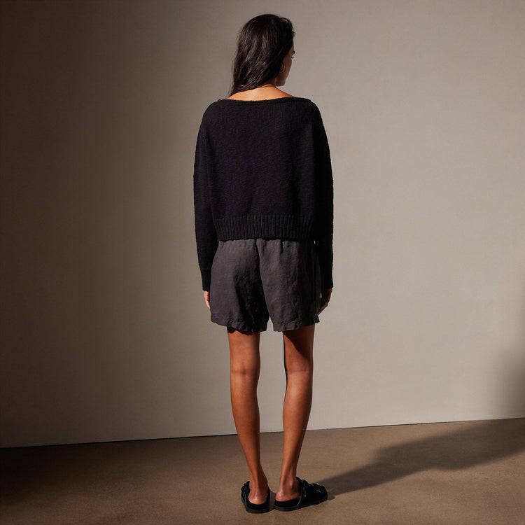 Cotton Linen Boatneck Sweater in Black | James Perse Los Angeles