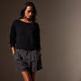 Cotton Linen Boatneck Sweater in Black | James Perse Los Angeles