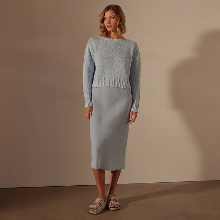 Cotton Linen Boatneck Sweater in Bleached Blue | James Perse Los Angeles