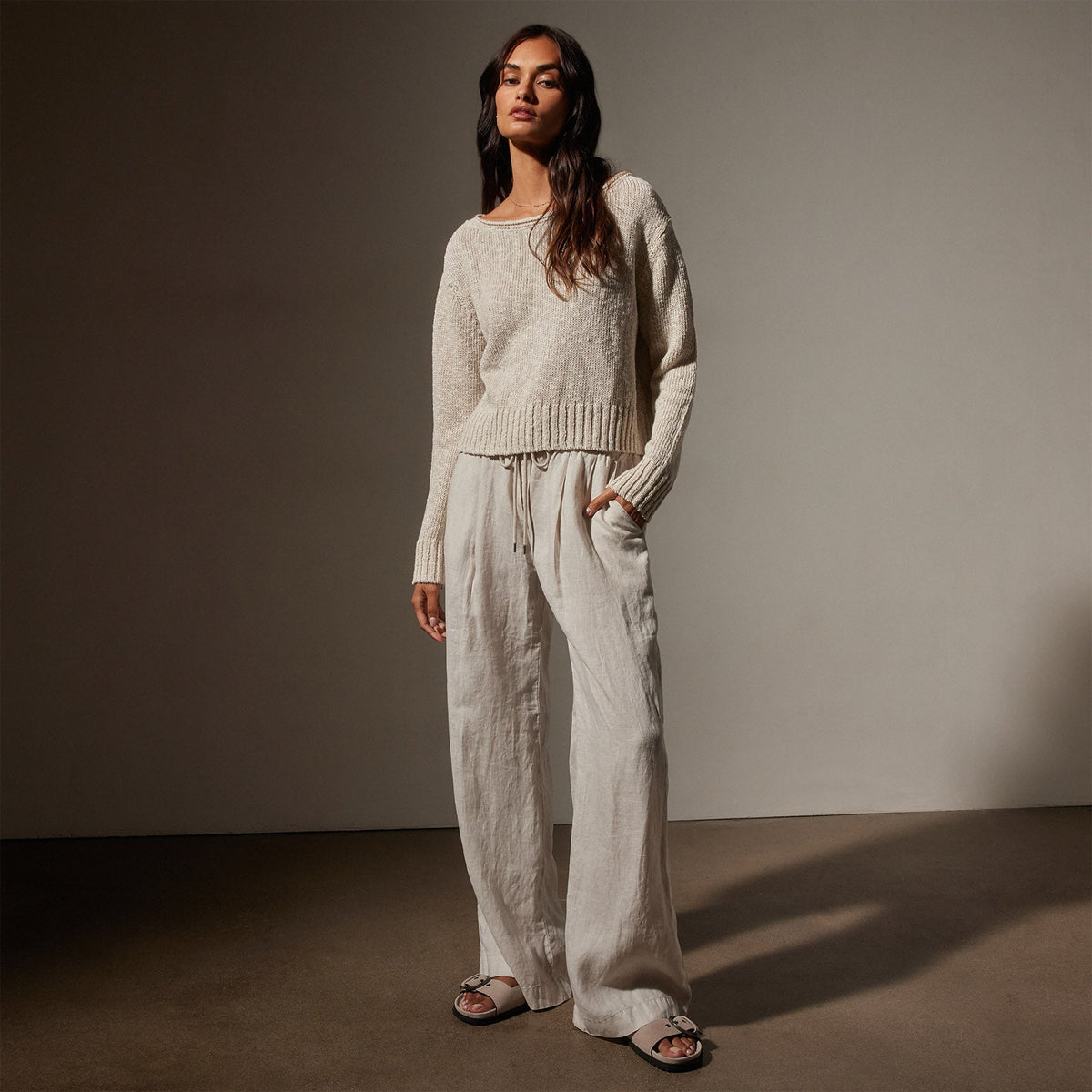 Cotton Linen Boatneck Sweater in Natural | James Perse Los Angeles