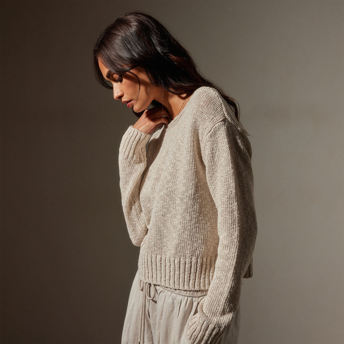 Cotton Linen Boatneck Sweater in Natural | James Perse Los Angeles