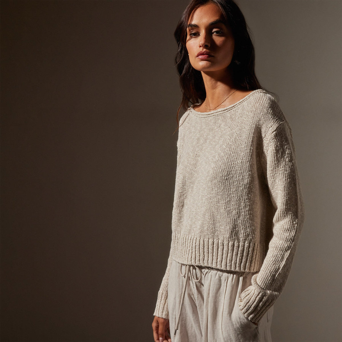 Cotton Linen Boatneck Sweater in Natural | James Perse Los Angeles