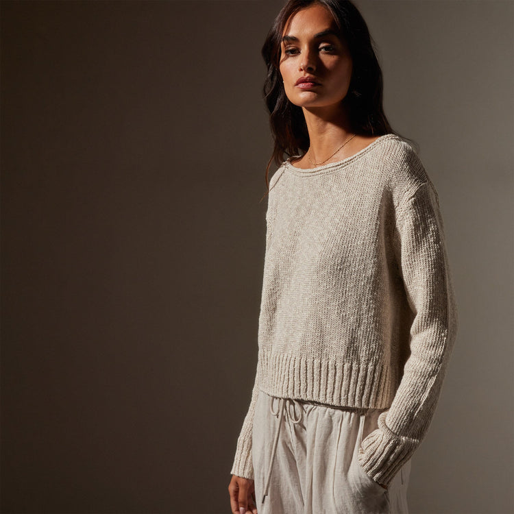Cotton Linen Boatneck Sweater in Natural | James Perse Los Angeles