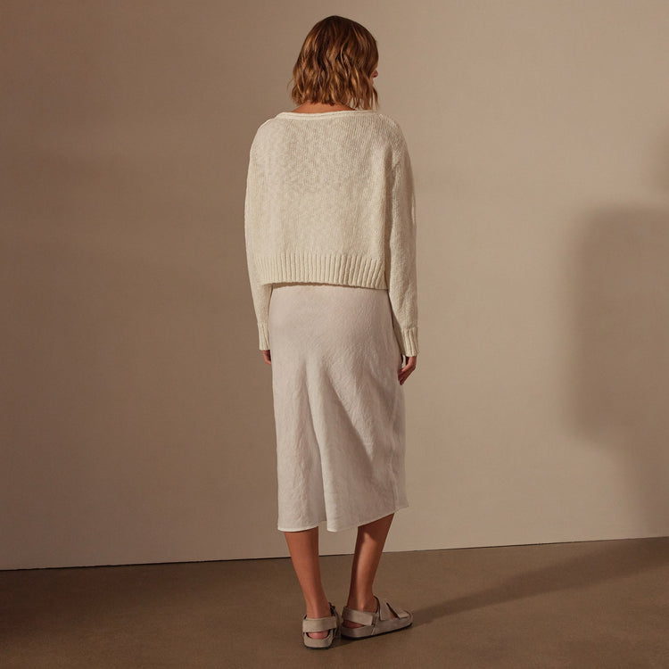 Cotton Linen Boatneck Sweater in White | James Perse Los Angeles
