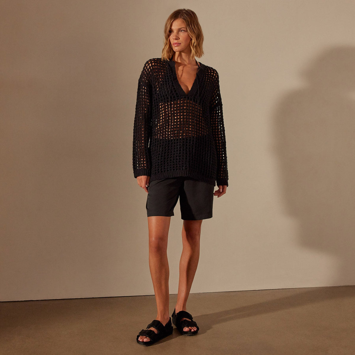 Cotton Linen Open Tunic in Black | James Perse Los Angeles