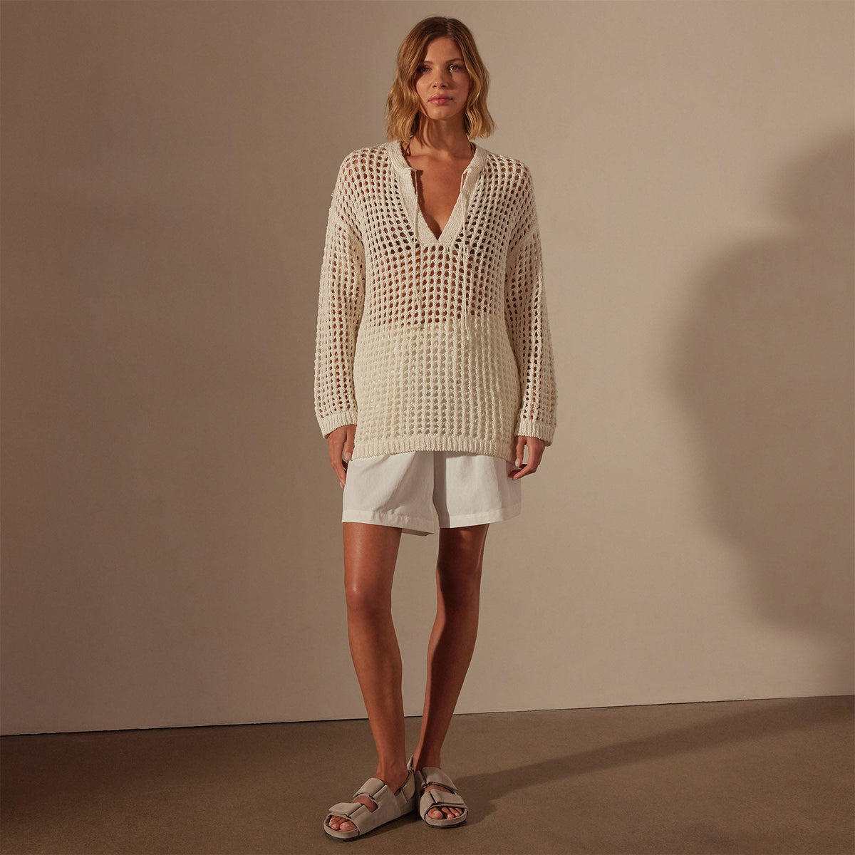 Cotton Linen Open Tunic in White | James Perse Los Angeles