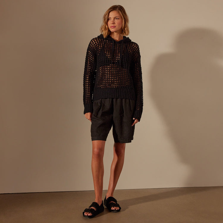 Cotton Linen Open Hoodie in Black | James Perse Los Angeles