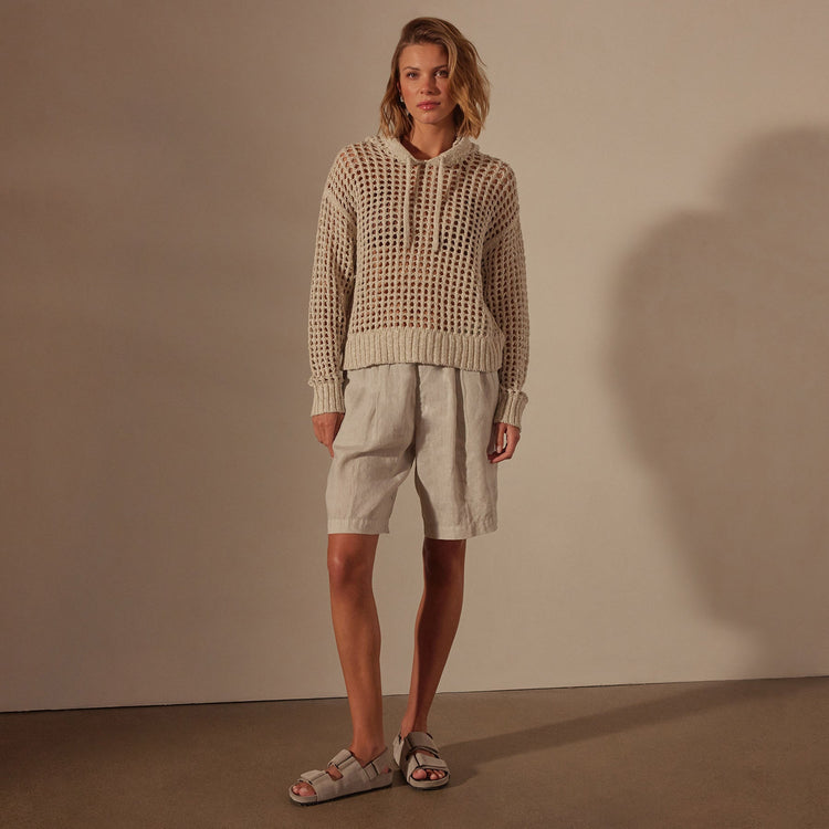 Cotton Linen Open Hoodie in Natural | James Perse Los Angeles