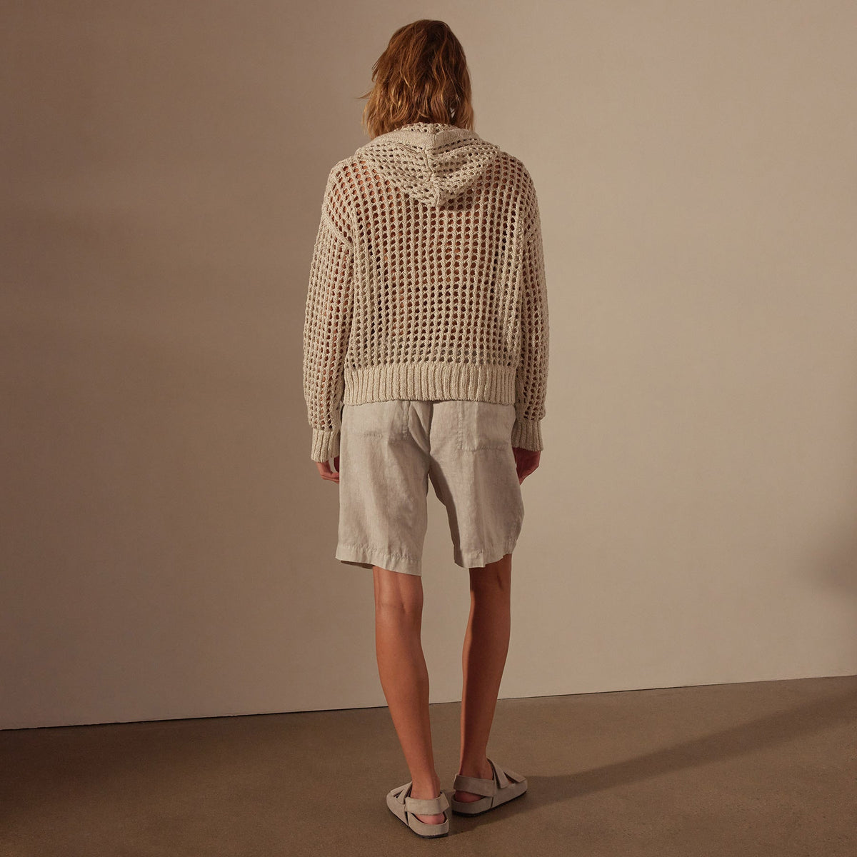 Cotton Linen Open Hoodie in Natural | James Perse Los Angeles