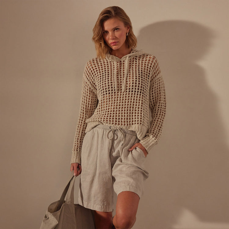 Cotton Linen Open Hoodie in Natural | James Perse Los Angeles