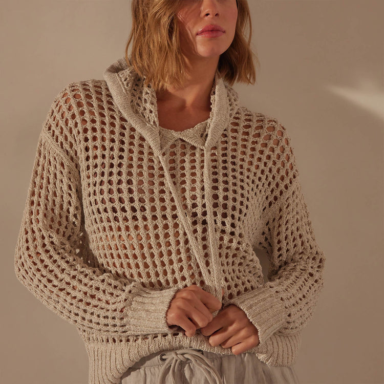 Cotton Linen Open Hoodie in Natural | James Perse Los Angeles