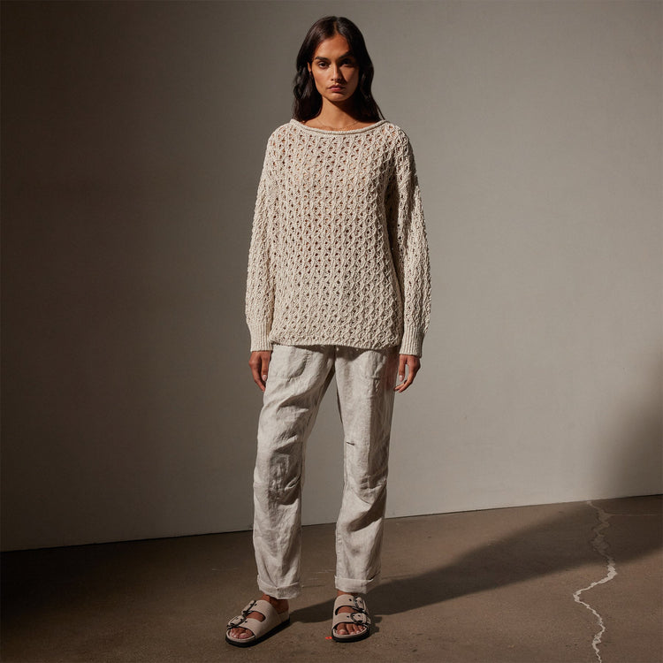 Cotton Linen Textured Sweater in Natural | James Perse Los Angeles