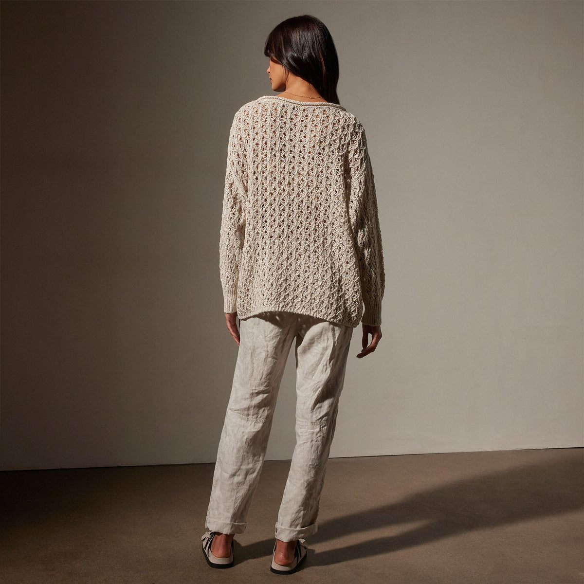 Cotton Linen Textured Sweater in Natural | James Perse Los Angeles