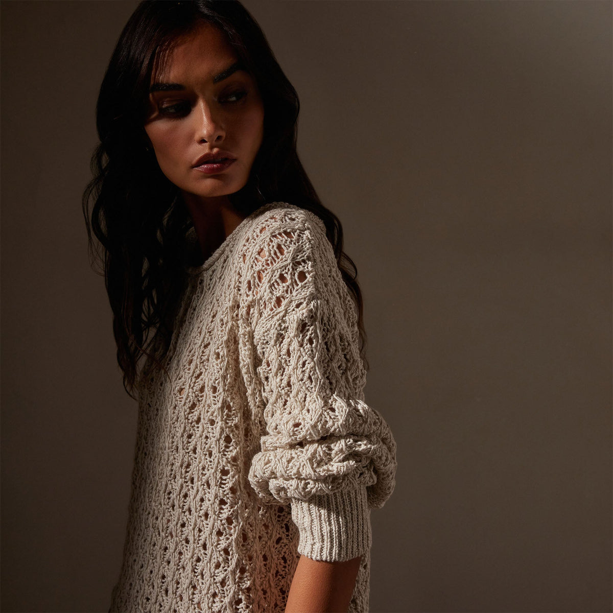 Cotton Linen Textured Sweater in Natural | James Perse Los Angeles