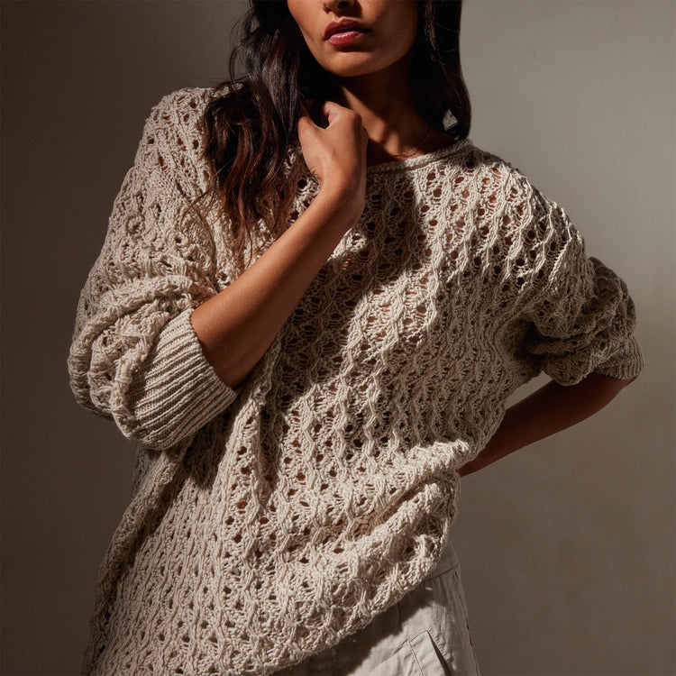 Cotton Linen Textured Sweater in Natural | James Perse Los Angeles