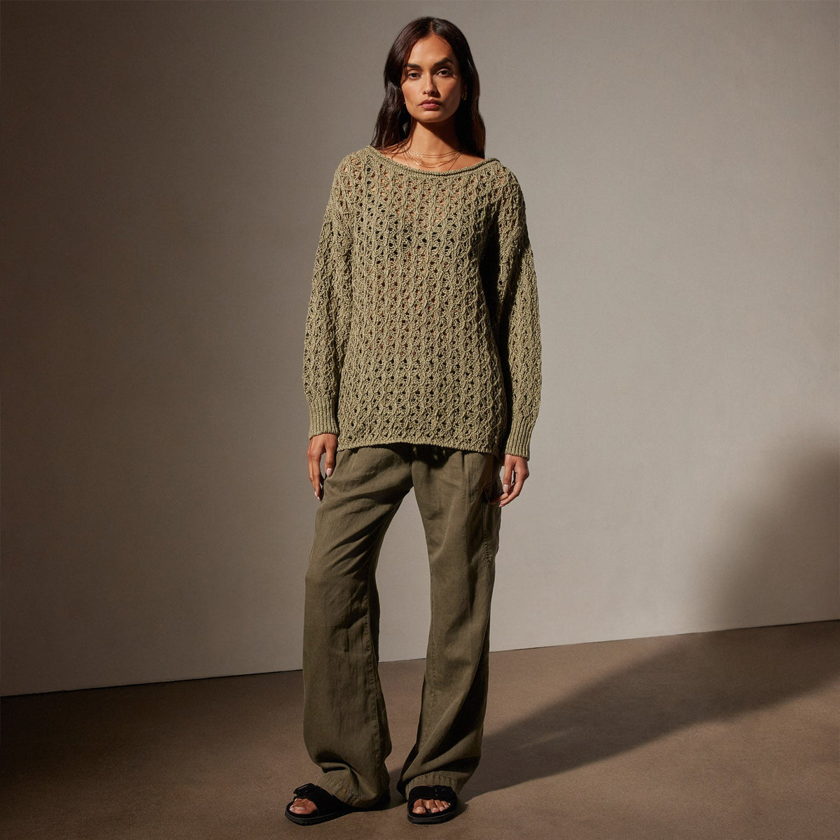 Cotton Linen Textured Sweater in Palm | James Perse Los Angeles
